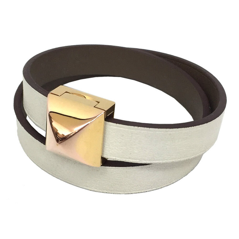 HERMES White Leather Charm Bracelet